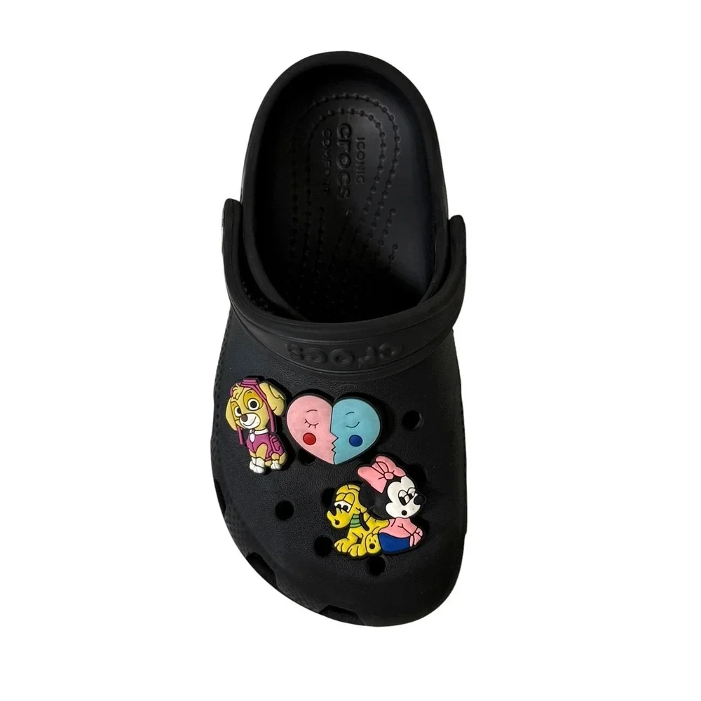 Crocs Classic Clog Kids Black Size C 11 Character Charms Jibbitz Slip On‎ Shoes